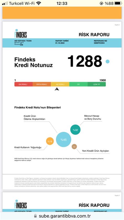 garanti bankası findeks raporu